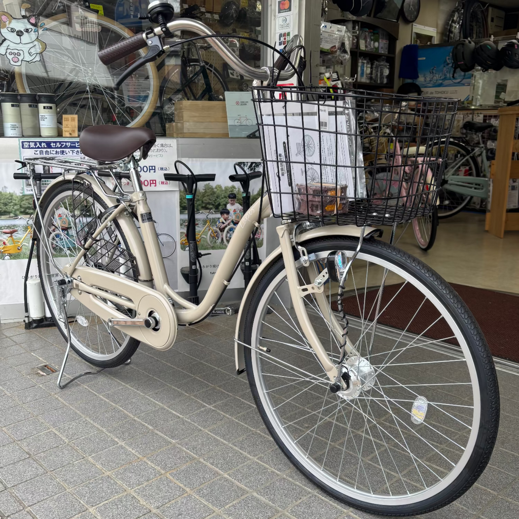 店舗受取（対面）／アサヒサイクル『ラピス』 シングル・24インチ・ベージュ★お買い物向け自転車